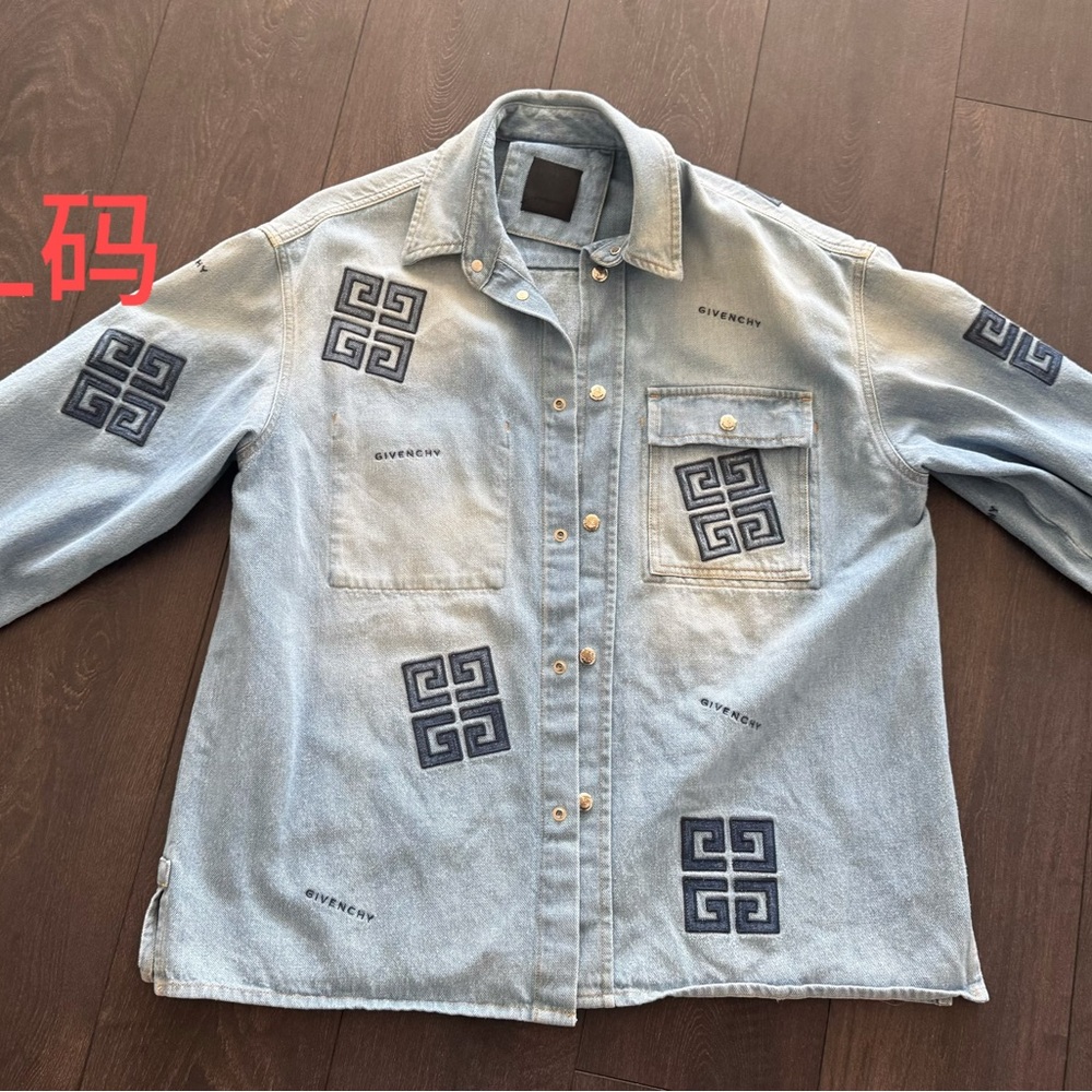 Givenchy Blue Lightweight Shirt Jacket with Geometric Design
